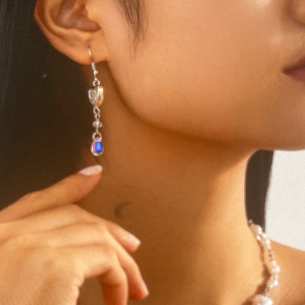 Chic Silver and Blue Dangle Earrings